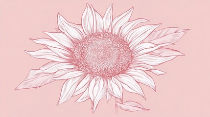 Stunning Rose Gold Sunflower Line Art Illustration. Elegant Botanical Floral Design for Home Decor. Perfect for Prints and Wall Art