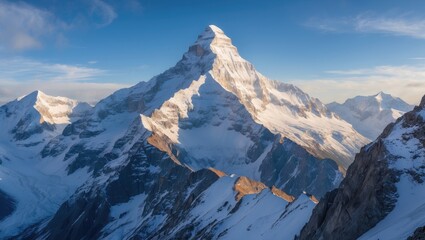 Fototapeta premium Majestic snow-covered mountain peaks under a clear blue sky showcasing the beauty of nature and adventure for hiking enthusiasts