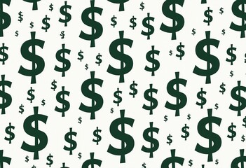 Luxury meets finance: Seamless pattern featuring dark, bold dollar signs on a clean white background with margins, perfect for creating a premium, financial brand image.


