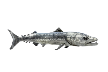  Isolated Barracuda Fish On Black. Decorative Element. Underwater Marine Animal..