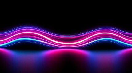 Obraz premium Abstract Neon Waves on Black Background with Vibrant Colors and Reflections for Modern Design Projects