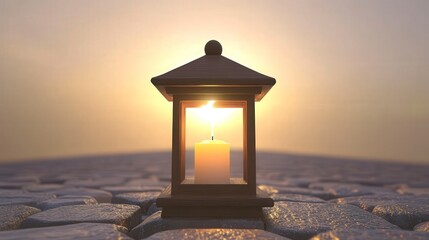 Wooden Lantern Illuminating a Peaceful Evening Scene