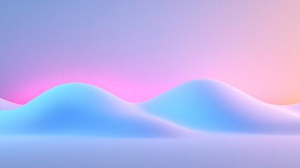 Abstract pastel landscape with smooth curves and gradient sky in serene blue and pink tones