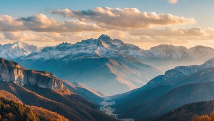 Fototapeta premium Majestic Mountain Landscape at Dusk with Clear Skyline and Space for Text Insert