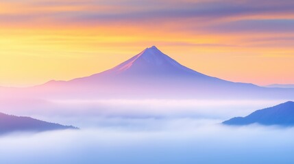 Fototapeta premium Majestic Mount Fuji Rising Above the Clouds at Sunrise