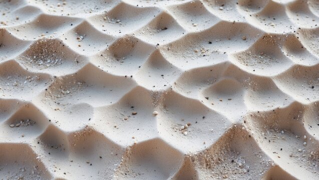 Textured white sand surface with gentle undulations and small pebbles creating an abstract beach backdrop for tropical or coastal themes. - Powered by Adobe