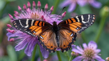 Obraz premium Sooty Copper Butterfly Displaying Vibrant Colors On Flower Amidst Lush Greenery In A Nature Setting