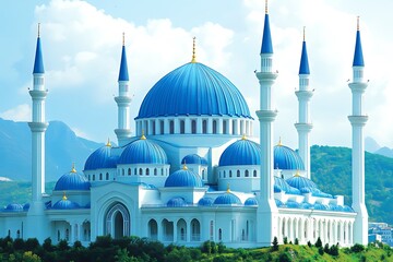 Fototapeta premium Blue Mosque, Mountain Landscape, Serenity