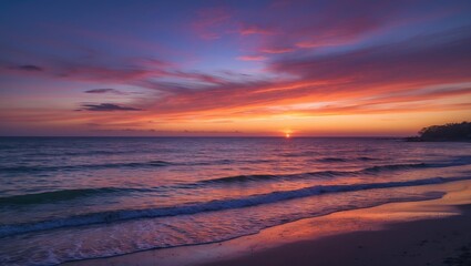 Fototapeta premium Tranquil Twilight Sunset Over Calm Ocean Waves With Space For Text Overlay