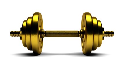 Fototapeta premium A gold dumbbell isolate on white background , hight contrast.