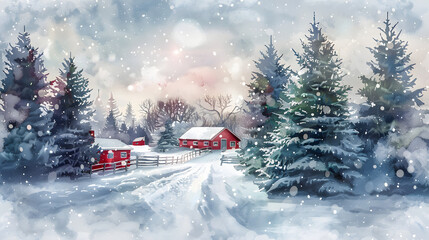 Christmas Tree Farm watercolor painting