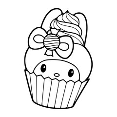 cute character cupcake outline vector illustration