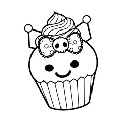 cute character cupcake outline vector illustration