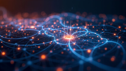 Digital Network Visualization: A vibrant digital network visualization, showcasing interconnected data streams and glowing nodes in a futuristic, abstract display.