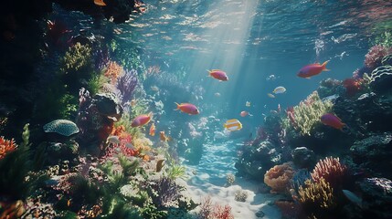 Bright Coral And Fish Dancing In Sunlit Ocean Waters