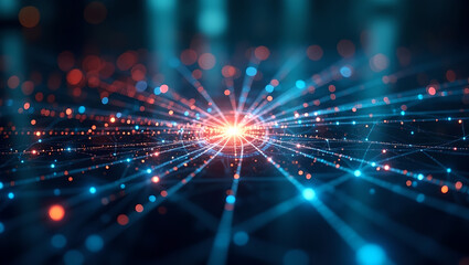 Digital Nexus: An abstract representation of a digital network, pulsating with energy, showing interconnected data streams and glowing particles.