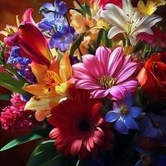 Bright Sunflowers And Roses Mixed In Cheerful Flower Bunch