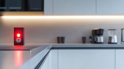 Carbon monoxide sensor in a modern kitchen with white cabinetry. Featuring safety and protection