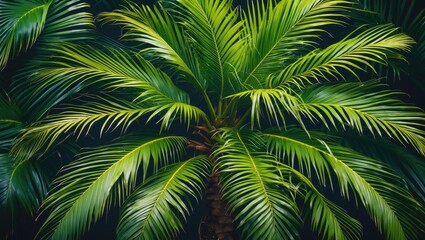 Obraz premium Vibrant Green Tropical Palm Leaf Display for Exotic Nature Background and Design Elements