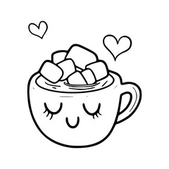kawaii hot cocoa with marshmallows drawing vector