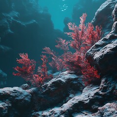 Colorful Coral Garden Flourishing In Clear Deep Blue Waters
