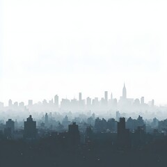 Obraz premium Minimalist Silhouette of a Distant City Skyline on a Misty Background