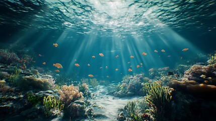 Colorful Fish Gliding Around Coral Under Sunlit Waves