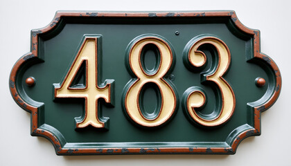 Vintage house number 483 on decorative plaque