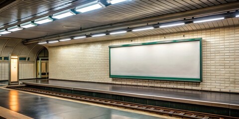Obraz premium Empty billboard inside subway station in Paris, forgotten vision, dim lighting