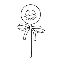 outline drawing of a halloweeen candy with ribbon