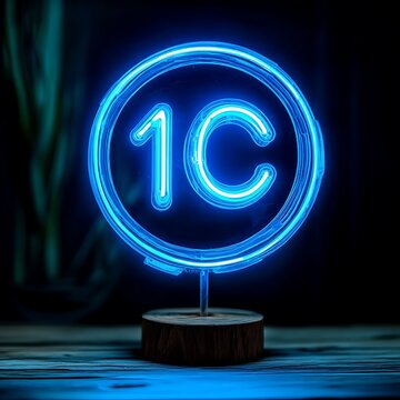 Blue Neon 1C Sign, Dark Background
