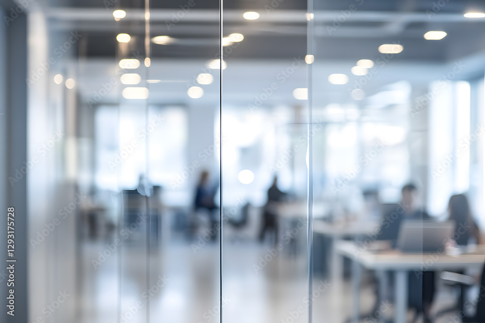 Wall mural abstract blur image of business people walking at modern hallway with bokeh for background usage