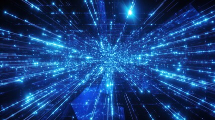Fototapeta premium Blue digital data stream, futuristic tunnel, technology background, website banner