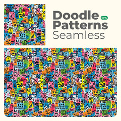 Doodle abstract full color patterns seamless