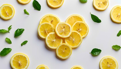 Heart-shaped lemon arrangement kitchen table food photography bright fresh culinary art