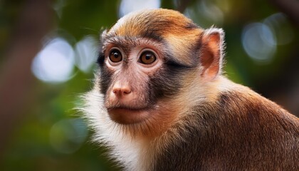 A Cute Monkey in a Natural Forest Playful Primates Frolicking amidst Lush Greenery and Vibrant Flora, Amidst the Serene Ambiance of a Tropical Eden.