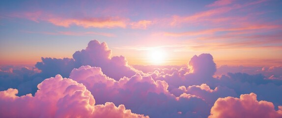 Colorful pastel clouds in the evening sky illuminated by soft sunlight creating a serene and tranquil atmosphere.