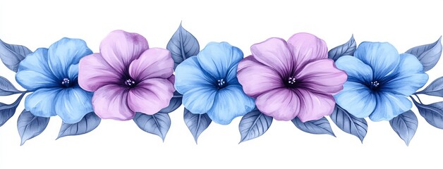 Obraz premium An elegant seamless summer pattern with horizontal orientation, showcasing watercolor flowers drawn by hand. Ideal for natural floral prints, stock illustrations, surface backgrounds, and wallpaper