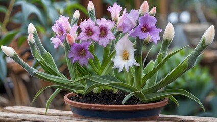 Stage Lanceolata Plant Displaying Vibrant Pink and White Flowers in a Decorative Pot Enhancing Indoor or Outdoor Spaces