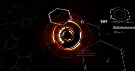 Image of scope and scientific data processing over dark background