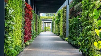 Fototapeta premium Green Oasis Alleyway with Lush Plants and Vegetation