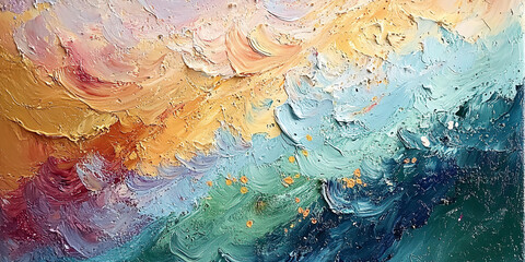 Fototapeta premium Abstract Ocean Waves Painting with Thick Brush Strokes, Glitter Texture, and Vibrant Colors in a Bold, Modern Style Representing the Power of the Sea