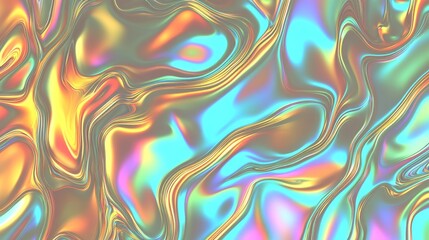 Fototapeta premium **Metallic foil background. Soft pastel paper. Retro-style design. Vintage fantasy cover. Chrome holographic art. Modern effect. Rainbow metallic texture. Fabric glitch. Fabric glitch banner.