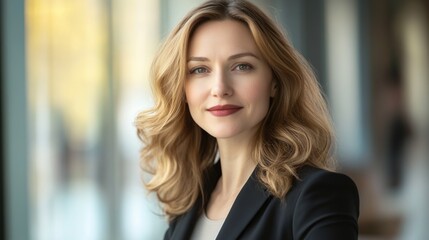 Confident businesswoman in blazer, embodying professionalism and leadership.