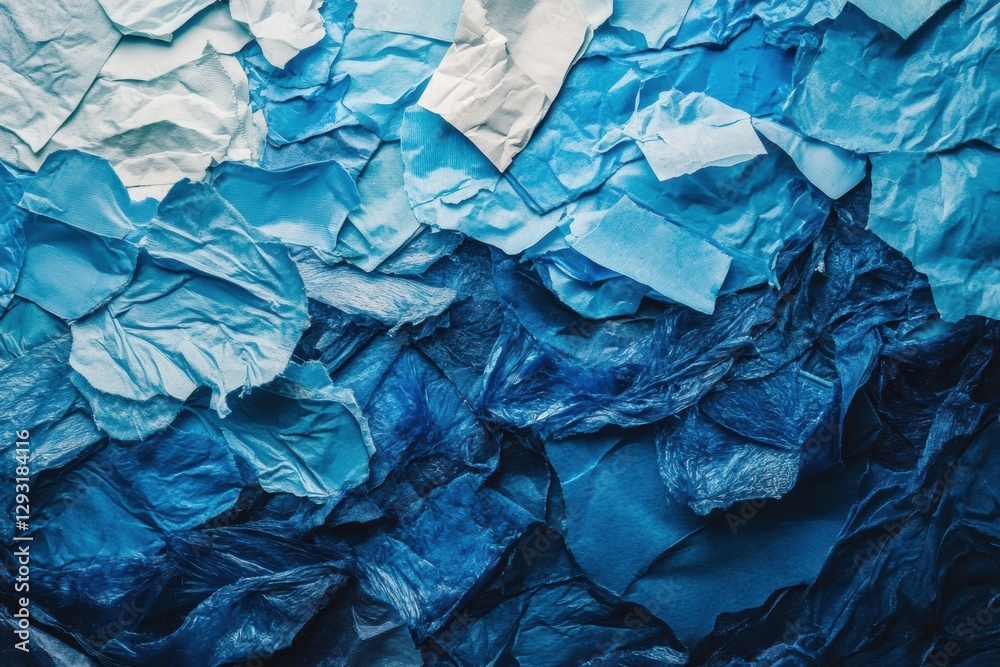 Poster Close up view of plastic fragments floating in ocean waves with clear blue colors and texture creating visual impact. Generative AI