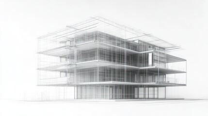 Fototapeta premium Modern Glass Building Architectural Wireframe Model