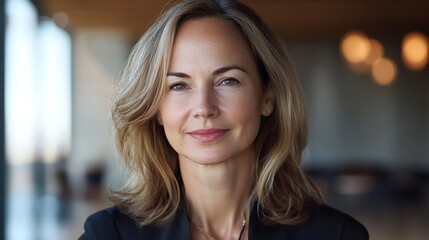 Fototapeta premium Confident businesswoman in a modern office, embodying professionalism and leadership.