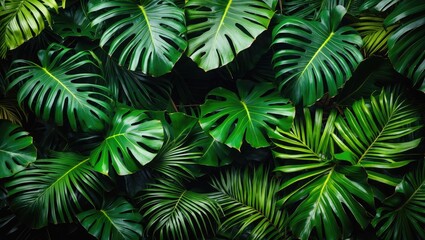 Lush Tropical Green Leaves Background Ideal for Nature and Relaxation Themes in Design Projects