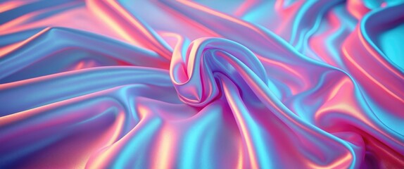 Vibrant silky fabric background with soft folds and shimmering pastel hues of pink and blue for elegant design projects