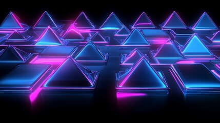 Futuristic Neon Triangles in Vibrant Pink and Blue Colors on a Dark Surface